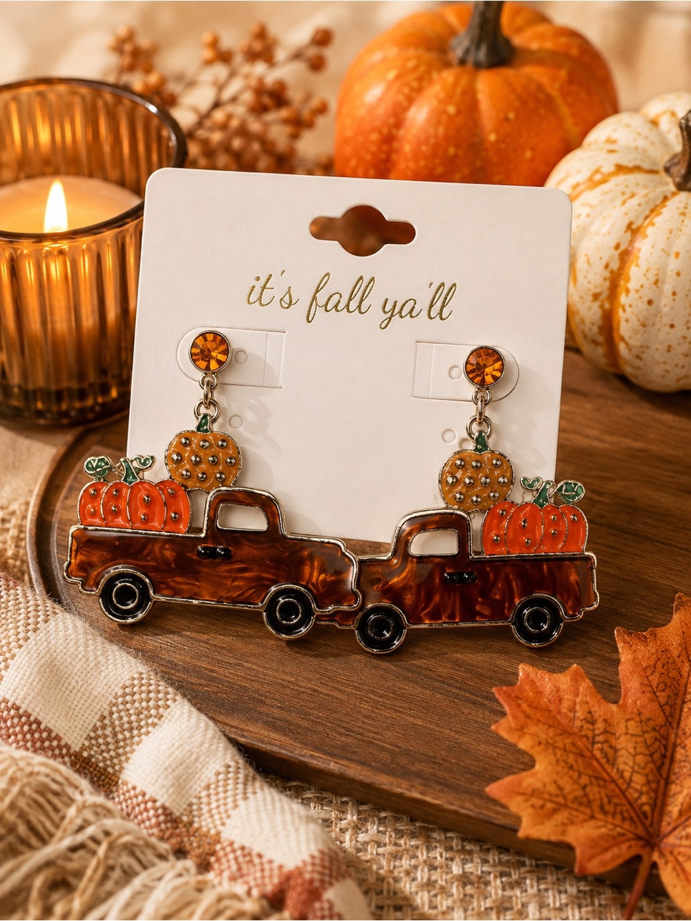 NWT Maurices RMG Pumpkin Truck Drop Earrings It's Fall Y'all Harvest